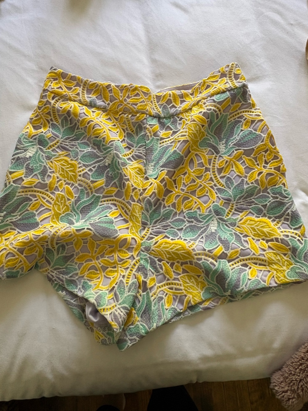 Hutch Yellow, Mint & Gray Floral Lace Shorts